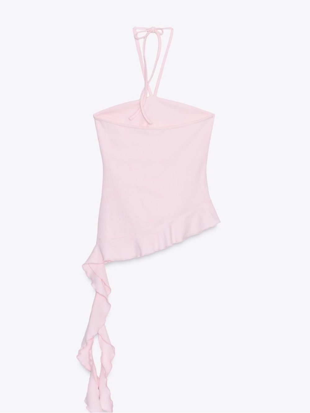 Zara Light Pink Asymmetric Halter Crop Top with Ruffle Tie